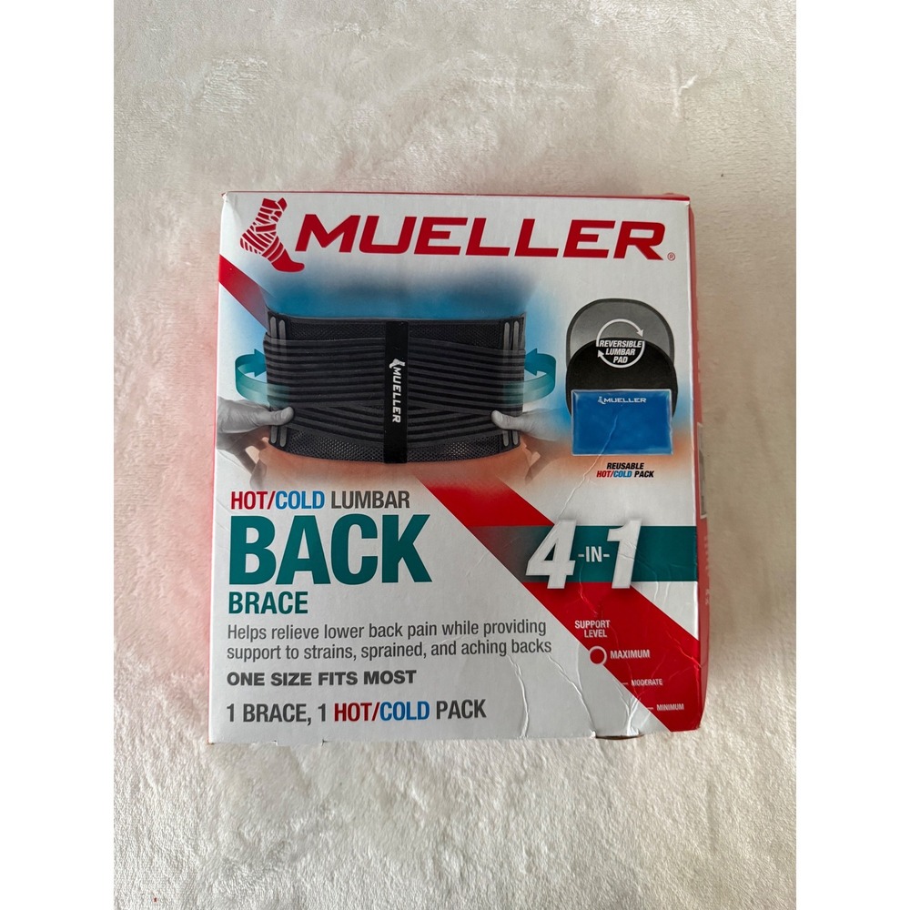 Mueller 4-in-1 Hot/Cold Lumbar Back Brace One Size Fits Most Black 66017